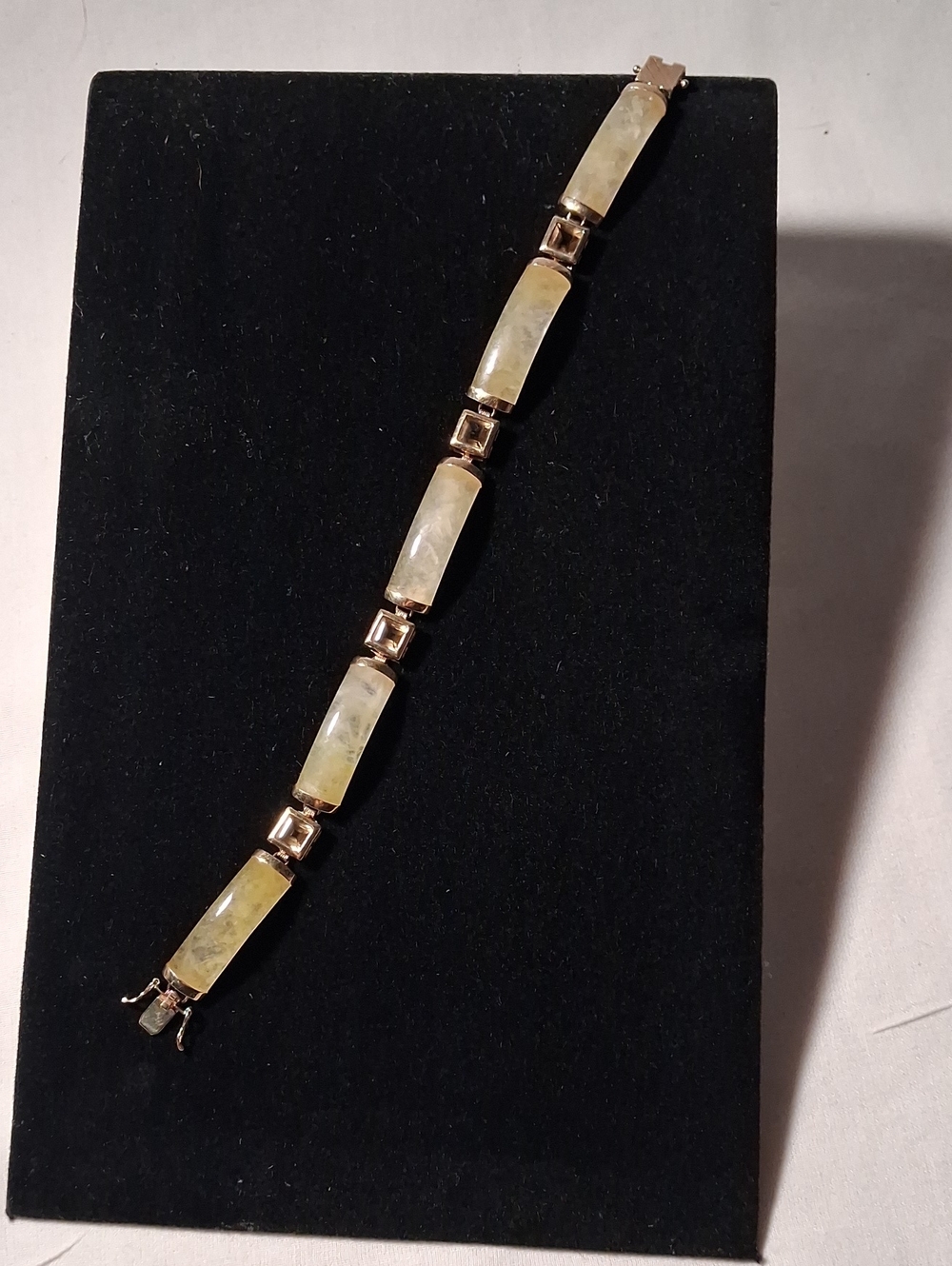 Unique Yellow Jade Link 14K Gold Bracelet Chinese Design 14K Gold Yellow Jade